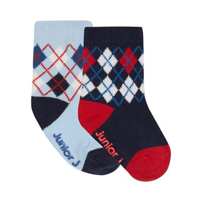 Pack of two baby boys' blue and navy diamond print socks